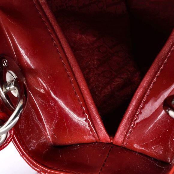 Christian Dior Lady Dior Bag Cannage Quilt Patent Medium Red - Picture 6 of 7